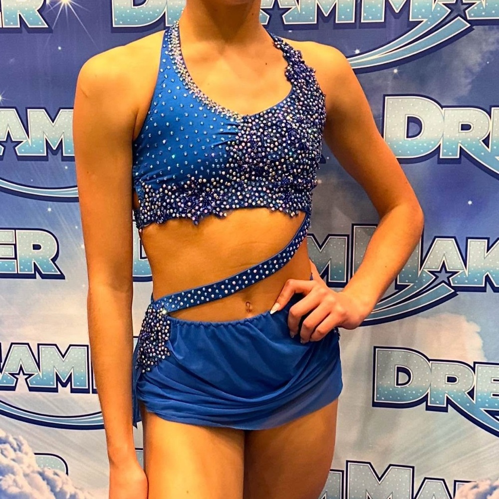 Blue Embellished Dancewear Set